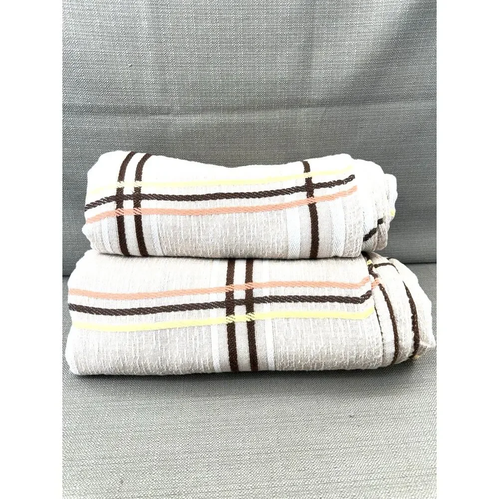Vintage 1970s Sears Toughcord Twin Bedspread 76x110 Beige Brown Orange Stripe